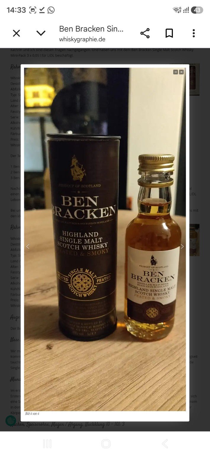 Ben Bracken Highland Peated – Miniatur 5 cl – 40 % Vol. - Ahr Valley Whisky Cask Selection