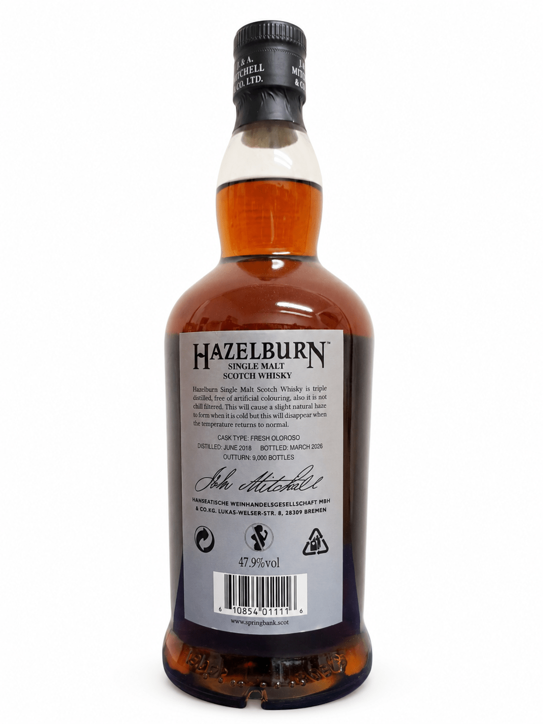 Hazelburn 7 Jahre Oloroso Cask 2026 – Single Malt Scotch Whisky – Rückseite