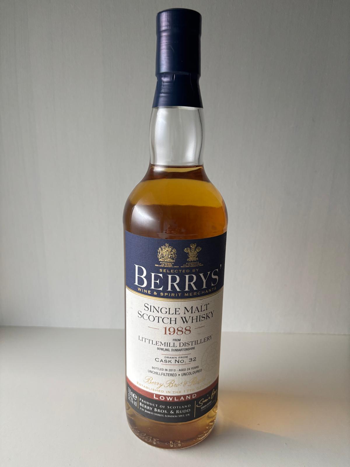 Littlemill 1988 Berry Bros. & Rudd – Single Cask 32 Lowland Single Malt Scotch Whisky - Ahr Valley Whisky Cask Selection