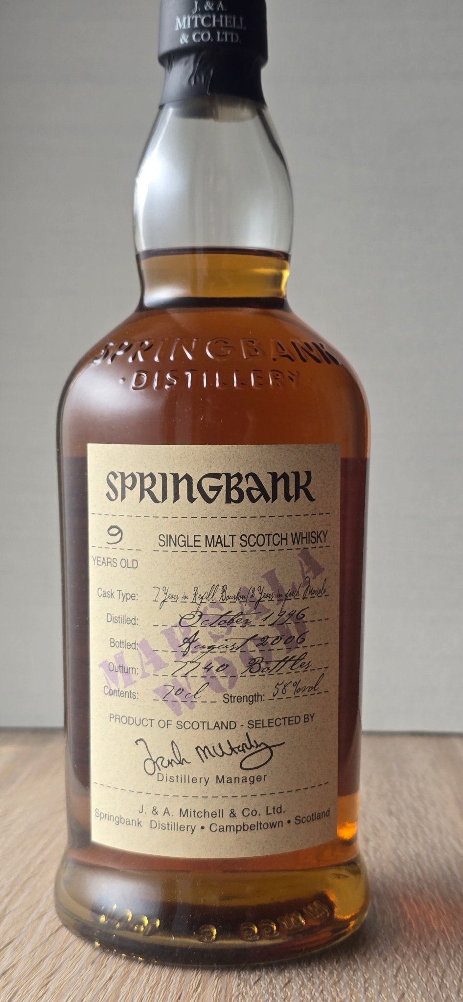 Springbank 9 Jahre Marsala – Campbeltown Single Malt Scotch Whisky - Ahr Valley Whisky Cask Selection